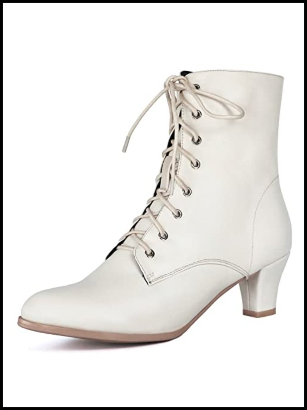 70s Victorian Lace Up Granny Booties with Zipper and Almond Toe, Mid Heel Ankle